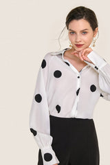 Ivory Polka Dot Balloon Sleeve Button-Up Chiffon Shirt