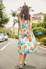 Multicolor Floral Print Tie Strap Maxi Dress