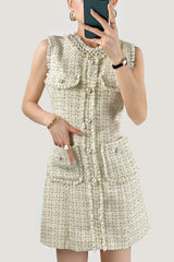 Plaid Raw Trim Tweed Sleeveless Mini Dress