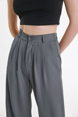 Dim Grey Half Elastic Pleat Detail Wide Leg Suit Pants