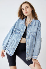 Elsy Steel Blue Distressed Denim Jacket