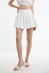 White High Rise Pleated Mini Skirt