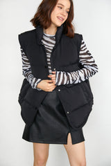 Nomi Black Stand Collar Puffer Vest