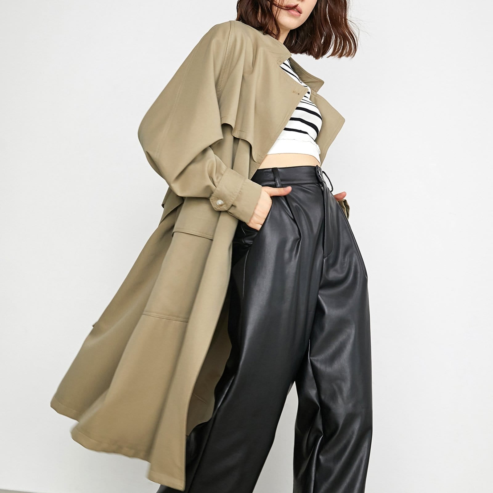 Elfrieda Tan Waterfall Collar Trench Coat