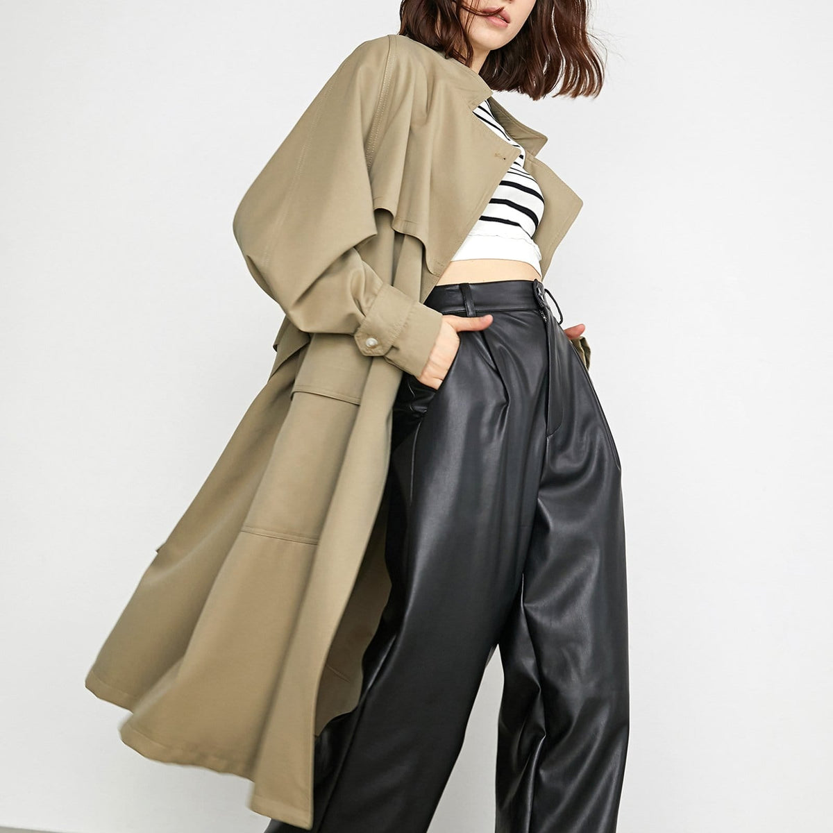 Elfrieda Tan Waterfall Collar Trench Coat