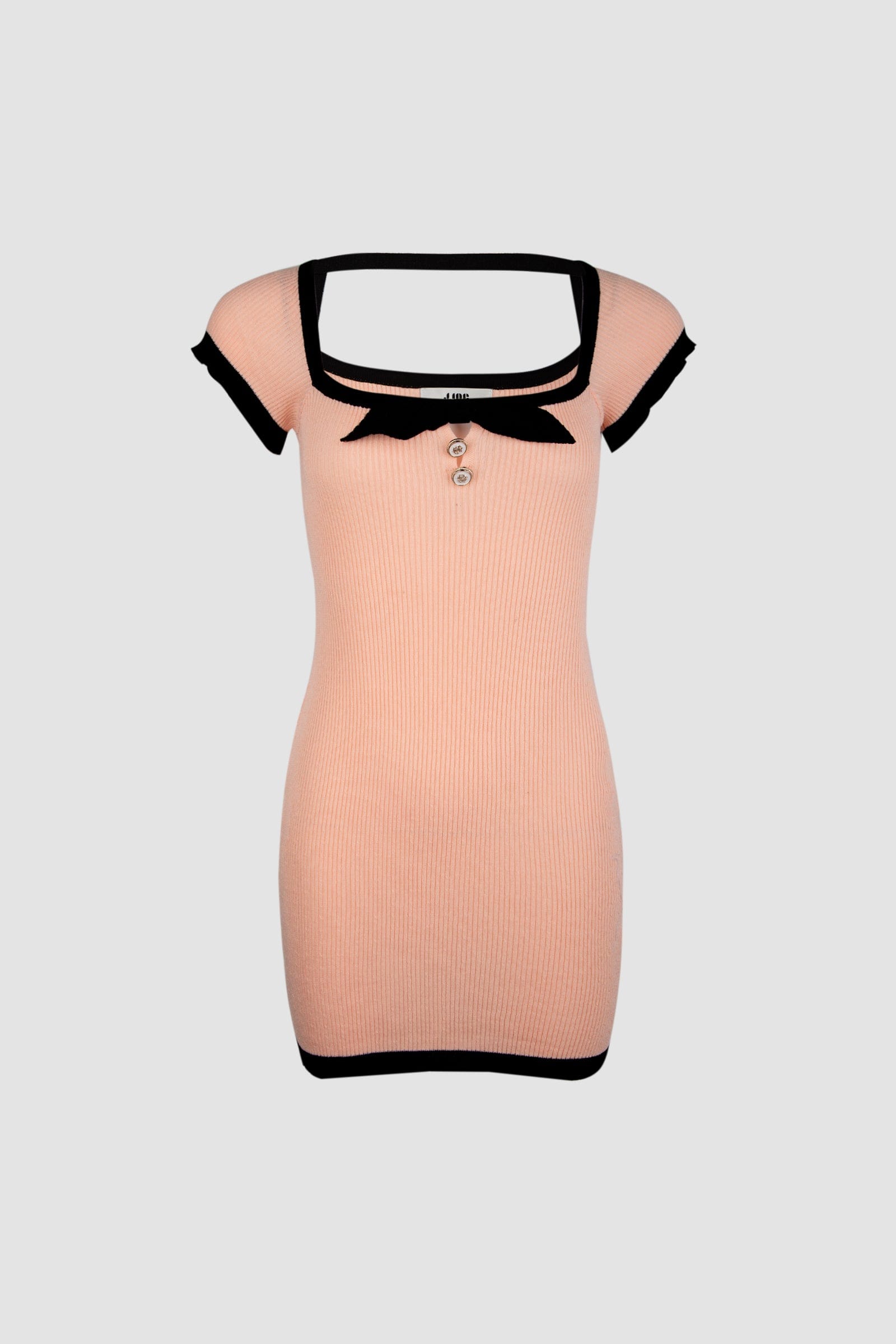 Pink Contrast Trim Bow Detail Rib-Knit Bodycon Mini Dress