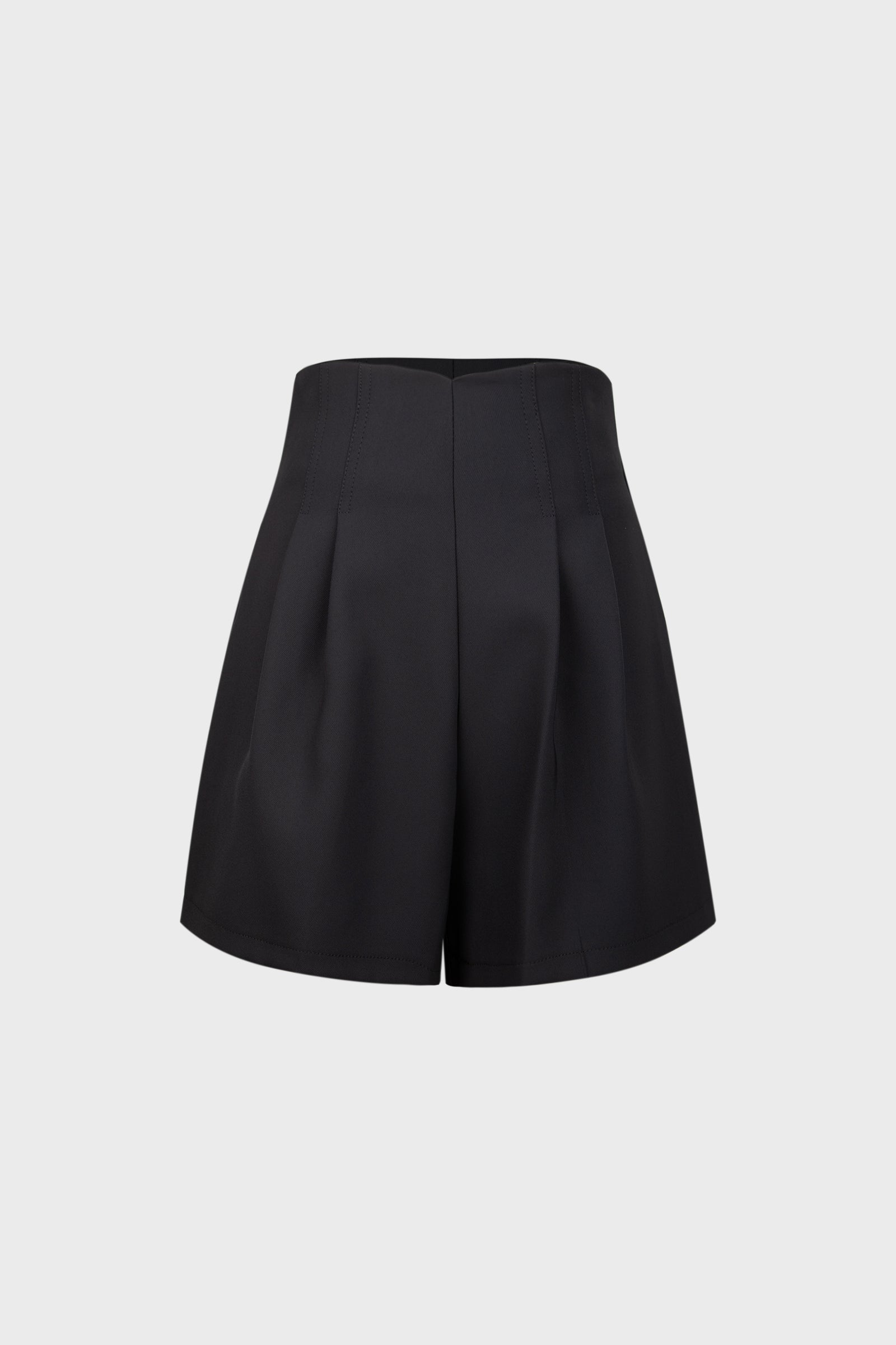Black Pleat Detail High Waisted Shorts