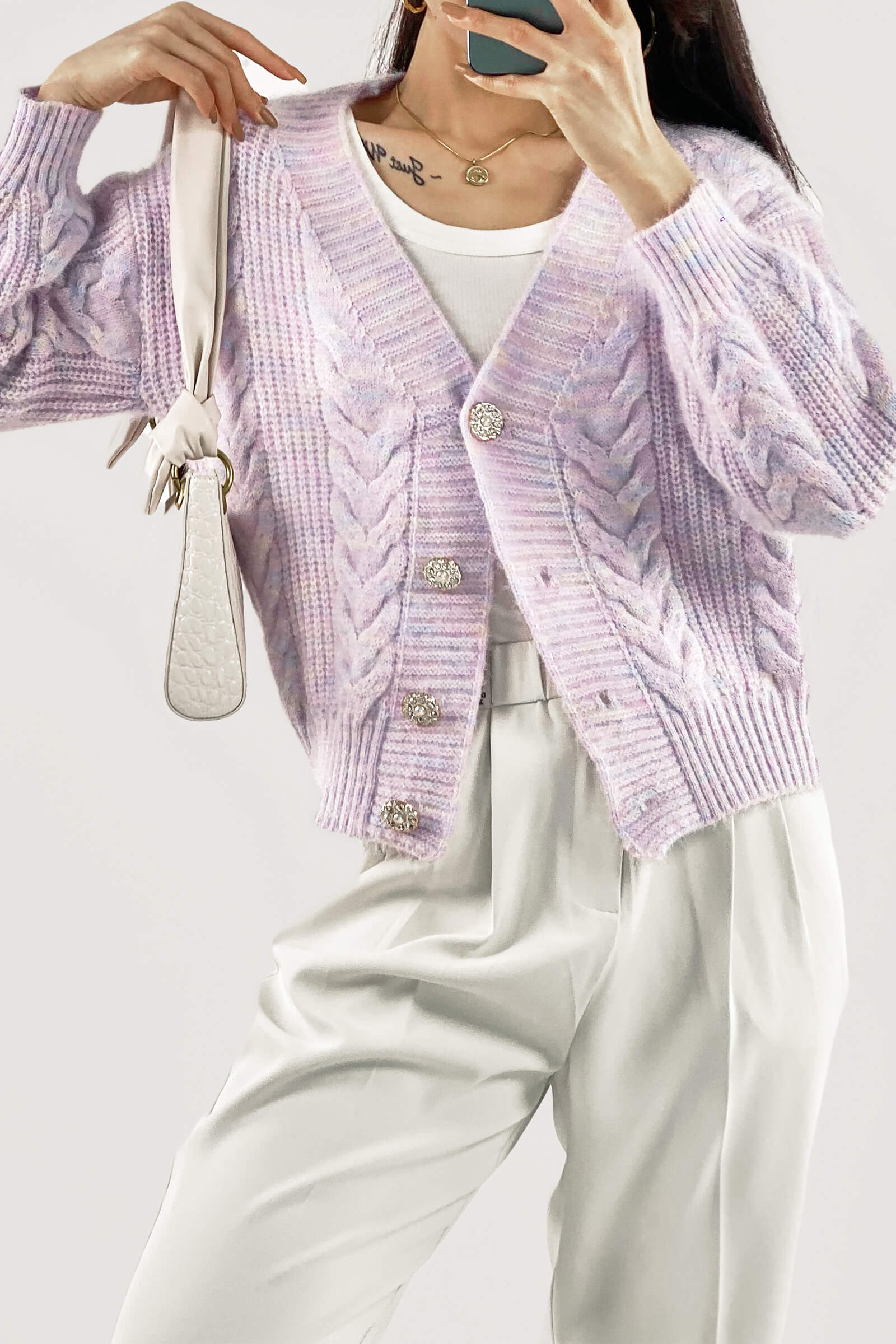 Plum V-Neck Long Sleeve Cardigan