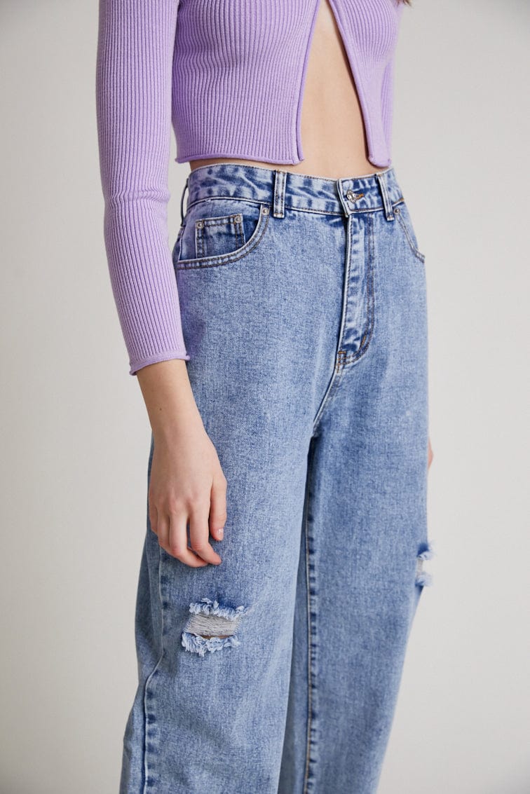 Dark Blue Ripped High Jeans