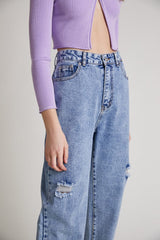 Dark Blue Ripped High Jeans