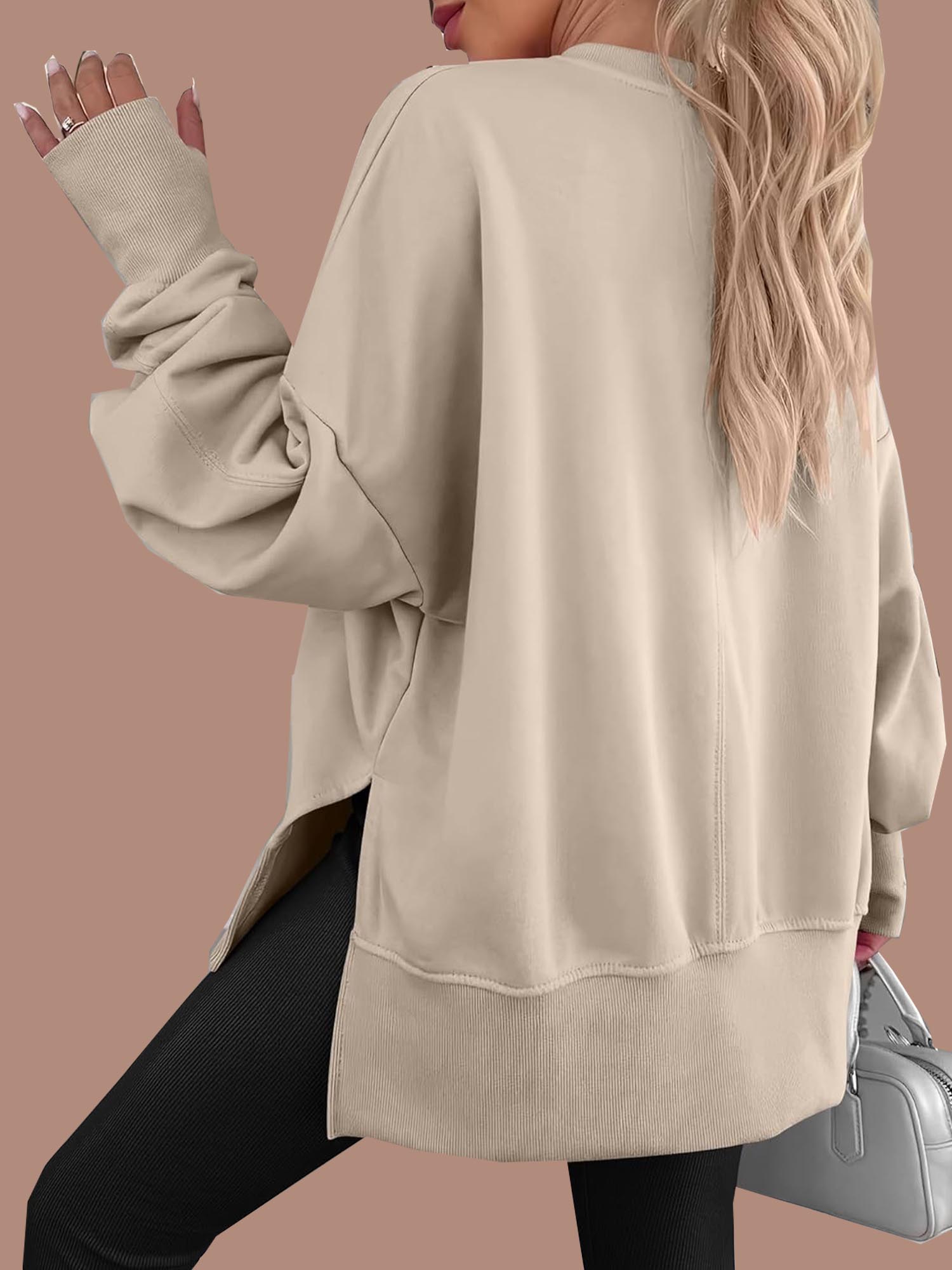 Oversized Thumbhole Long Sleeve Side Slit Sweatshirt