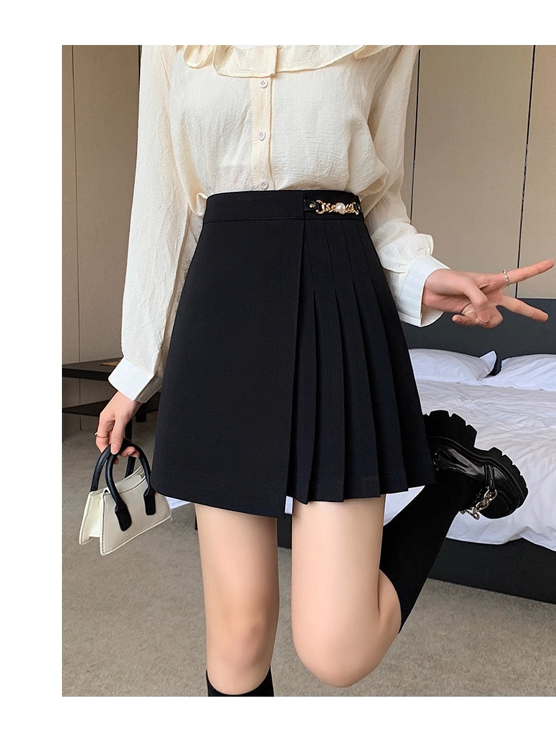 Metal Chain Pleated Mini Skirt