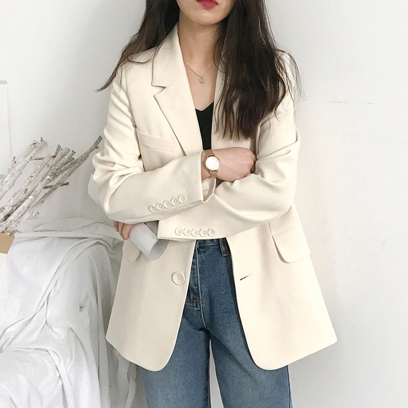 Milky White Korean Version of Casual Versatile High-end Thin Suit