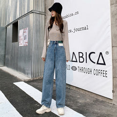 High Waist Wide-Leg Straight Jeans