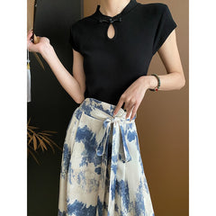 Short sleeve of hollow semi-high neck sweater