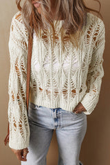 See It Through Hollow-Out Long Sleeve Knit Top