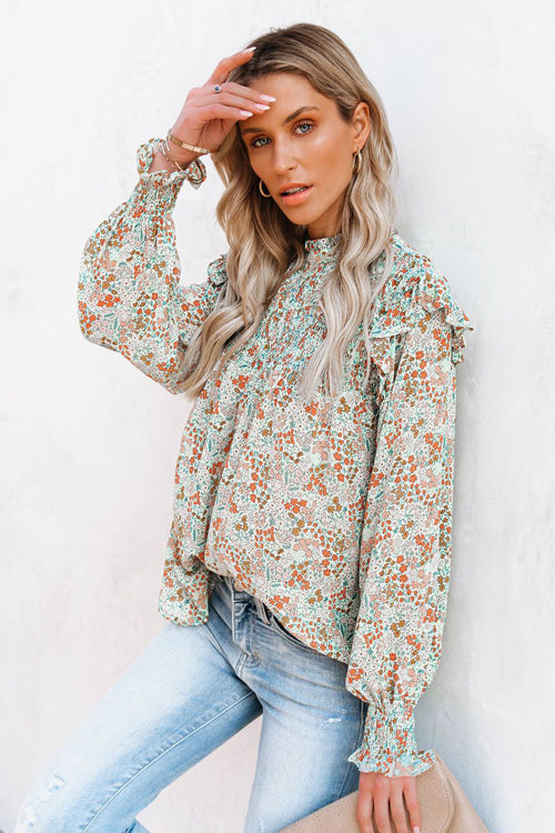 Evermore Floral Print Smocked Ruffle Top - 2 Colors