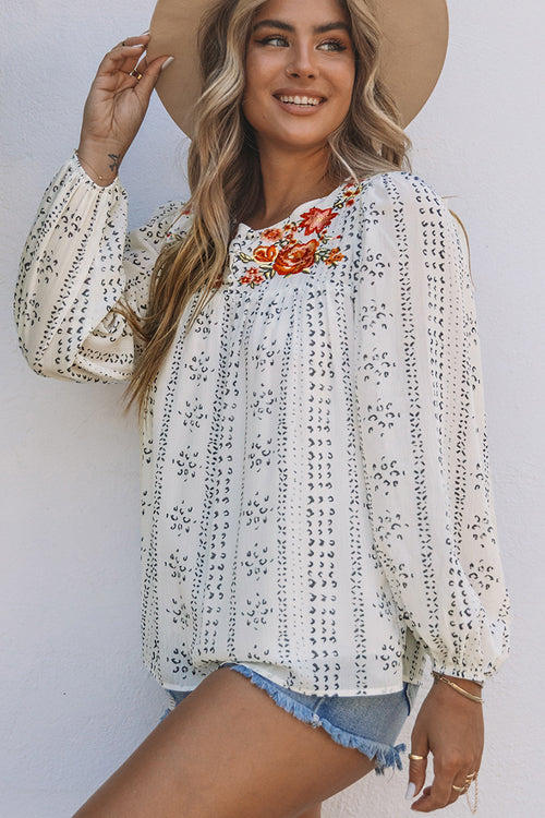 Effortless Effect Boho Embroidery Long Sleeve Top