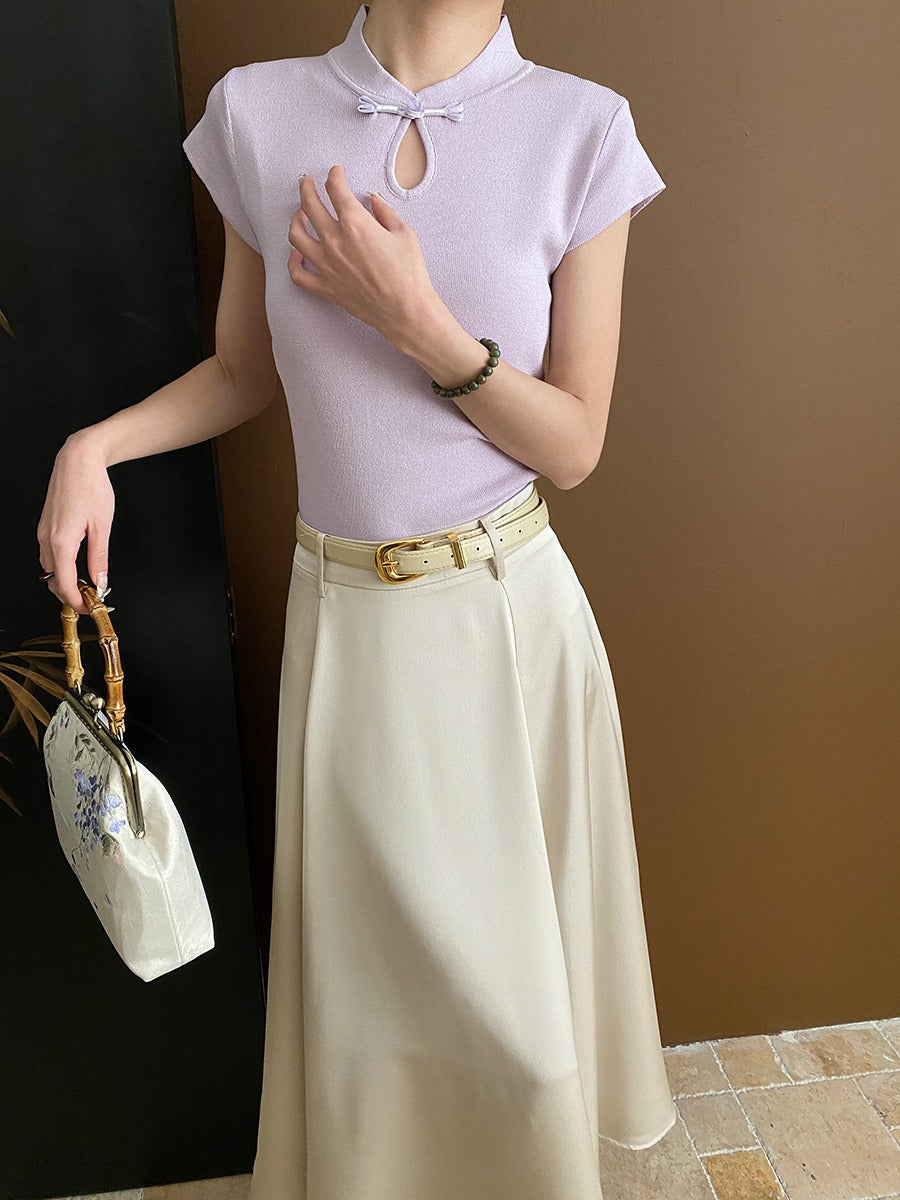 Short sleeve of hollow semi-high neck sweater