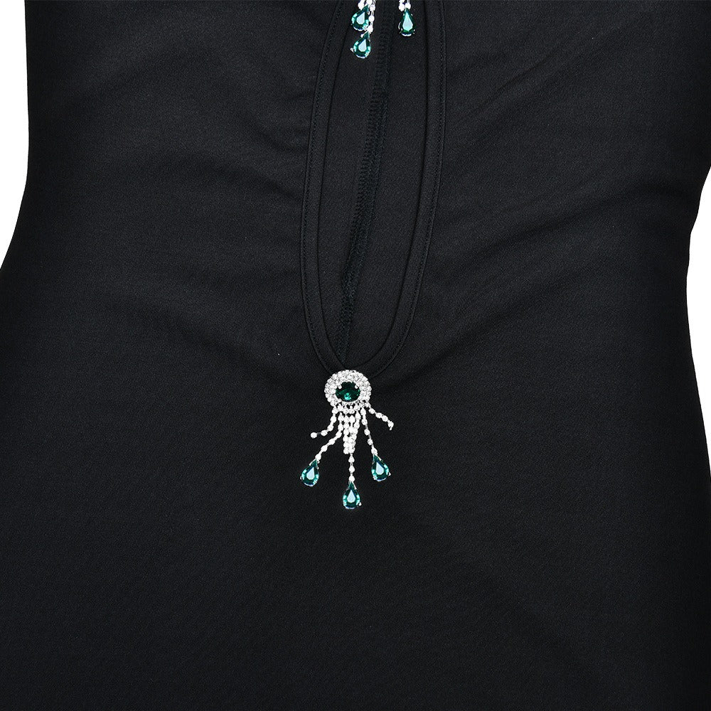 Black Mermaid Dress | Sleeveless High-Waist Evening Dress with Jewel Embellishments