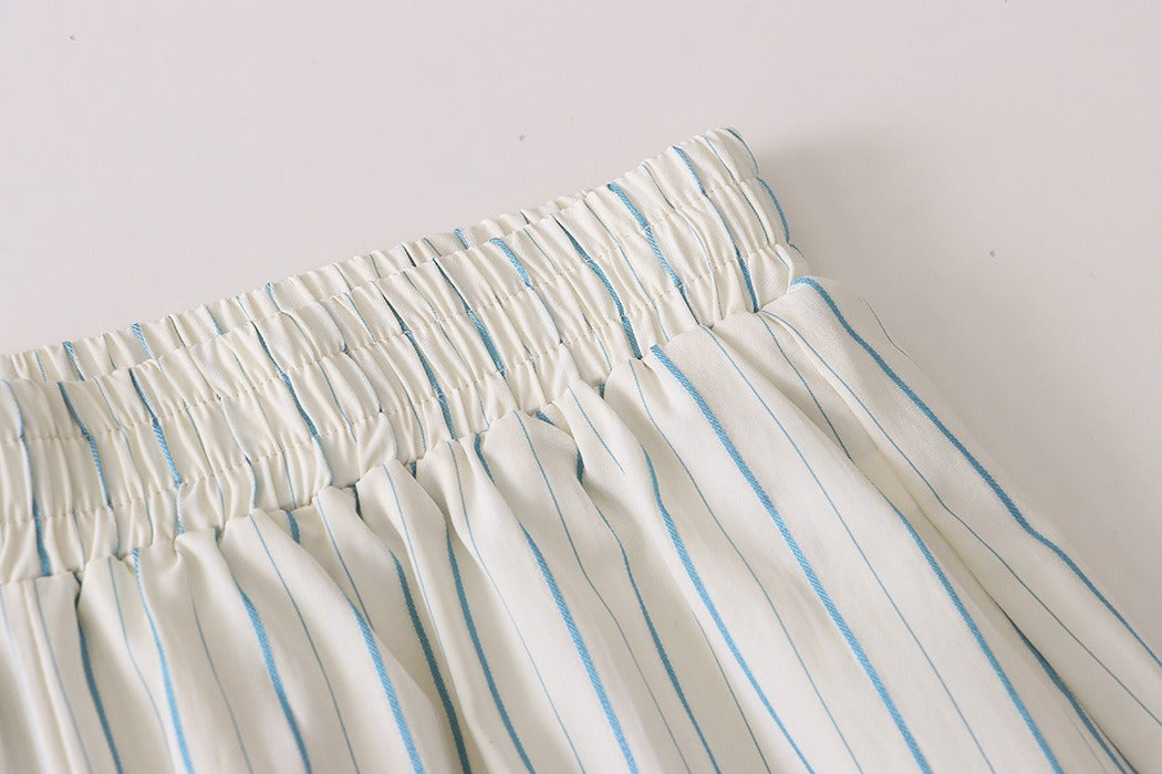 Vertical Striped Shirt Shorts Sunscreen Two-piece Set