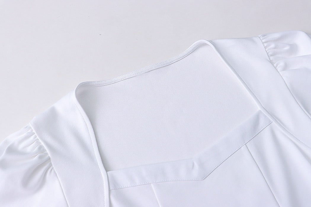 French love square collar bubble short sleeve T-shirt