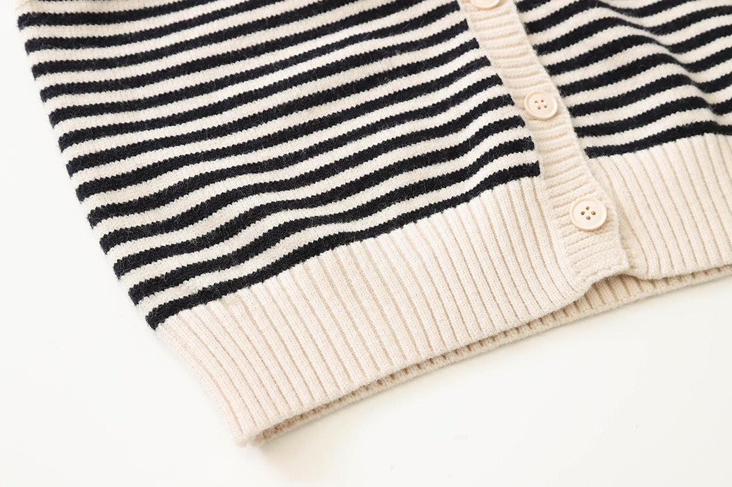 Vintage Striped Contrasting Knitted Cardigan Vest