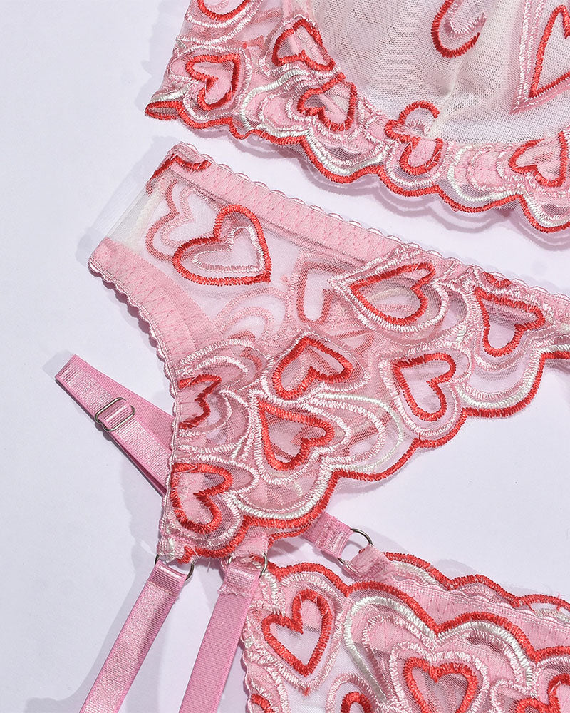 Open Cup Lingerie Set â€?Embroidery Temptation 4-Piece Set