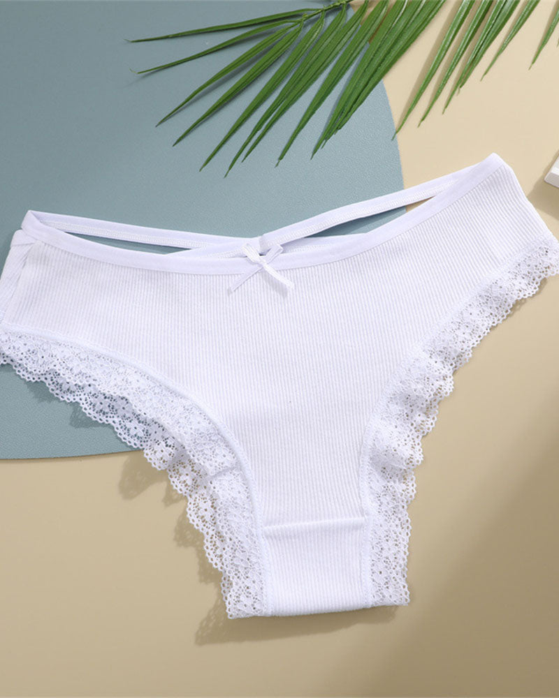 Women's Underwear Threaded Cotton Underwear Cute Bow Low Waist Bikini Lace Panties For Women