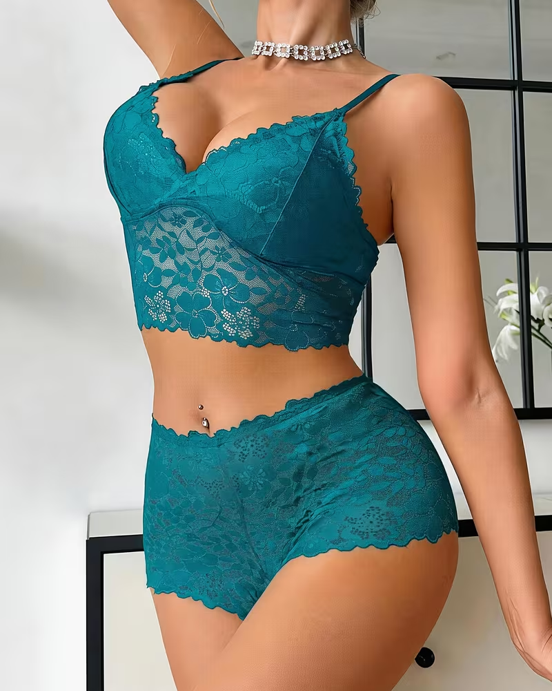Floral Lace Push-Up Camisole Lingerie Set