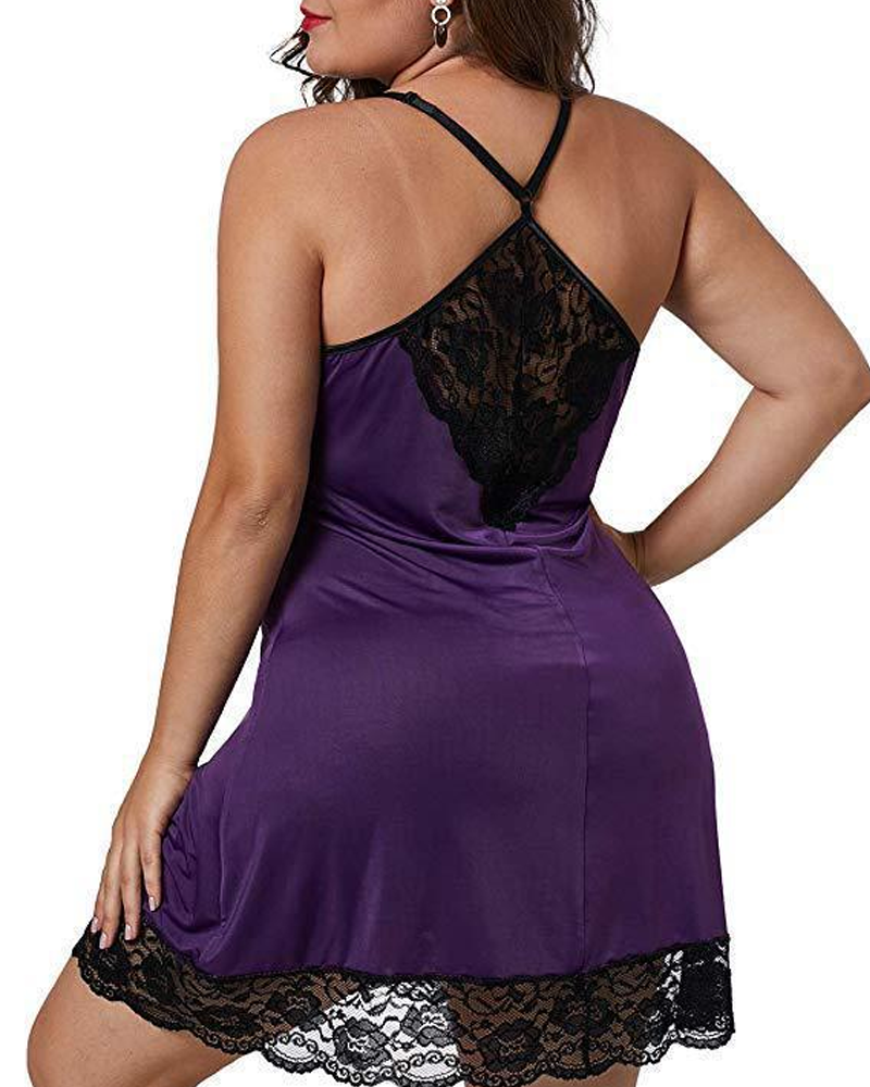 Plus Size Lace Patchwork Color Block Cami Nightgowns