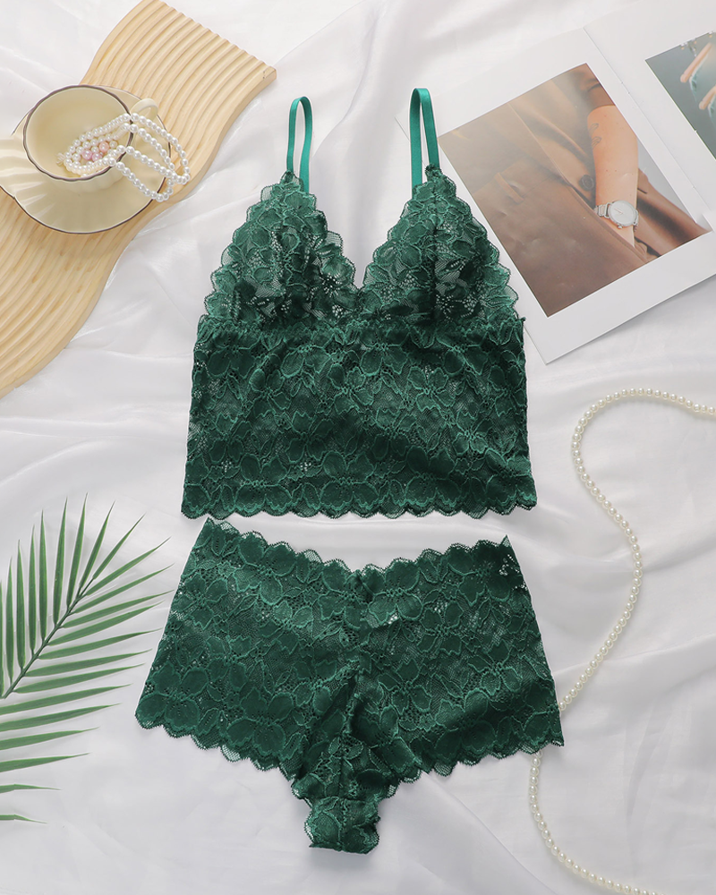Floral Lace Push-Up Camisole Lingerie Set