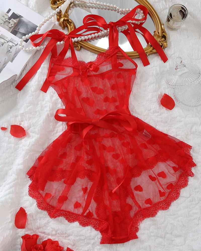 Heart Mesh Lace Waist-Cinching Bodysuit