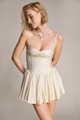 Ivory Ruched Sweetheart Neck Spaghetti Strap Mini Dress