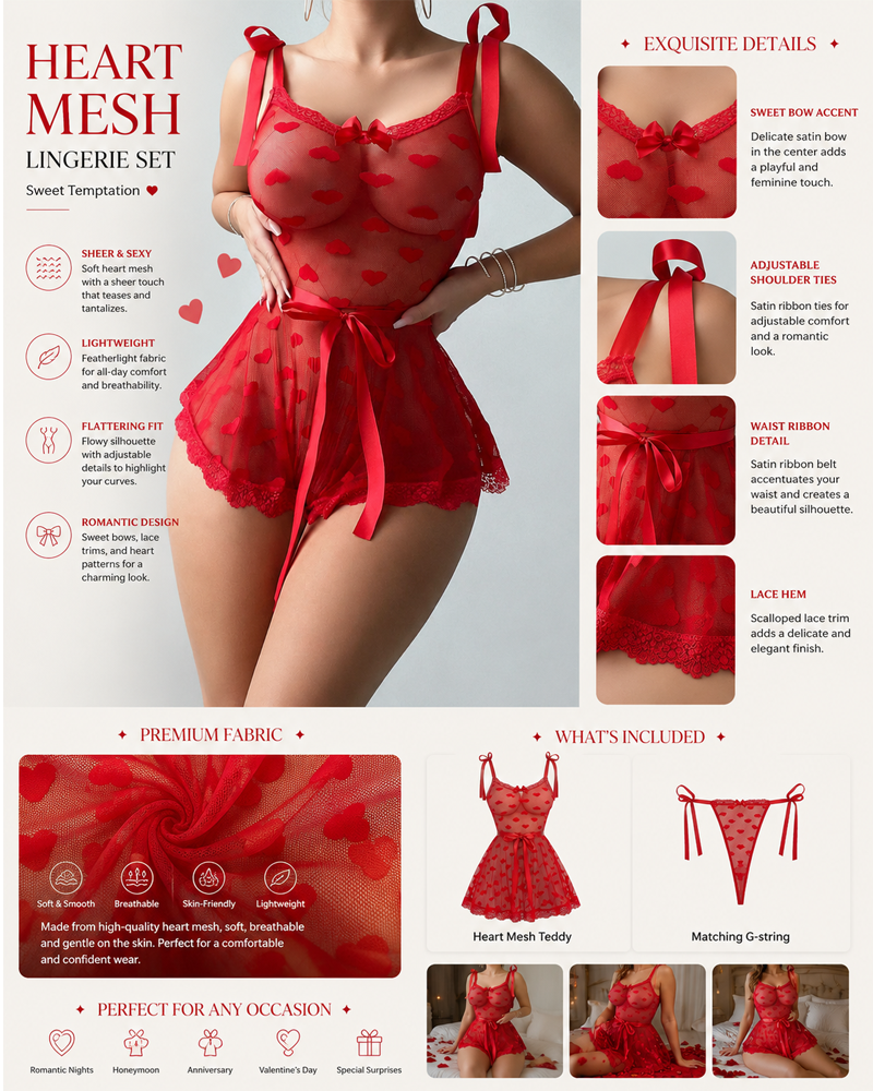 Heart Mesh Lace Waist-Cinching Bodysuit