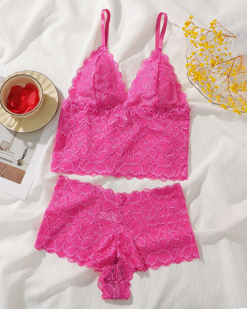Floral Lace Push-Up Camisole Lingerie Set