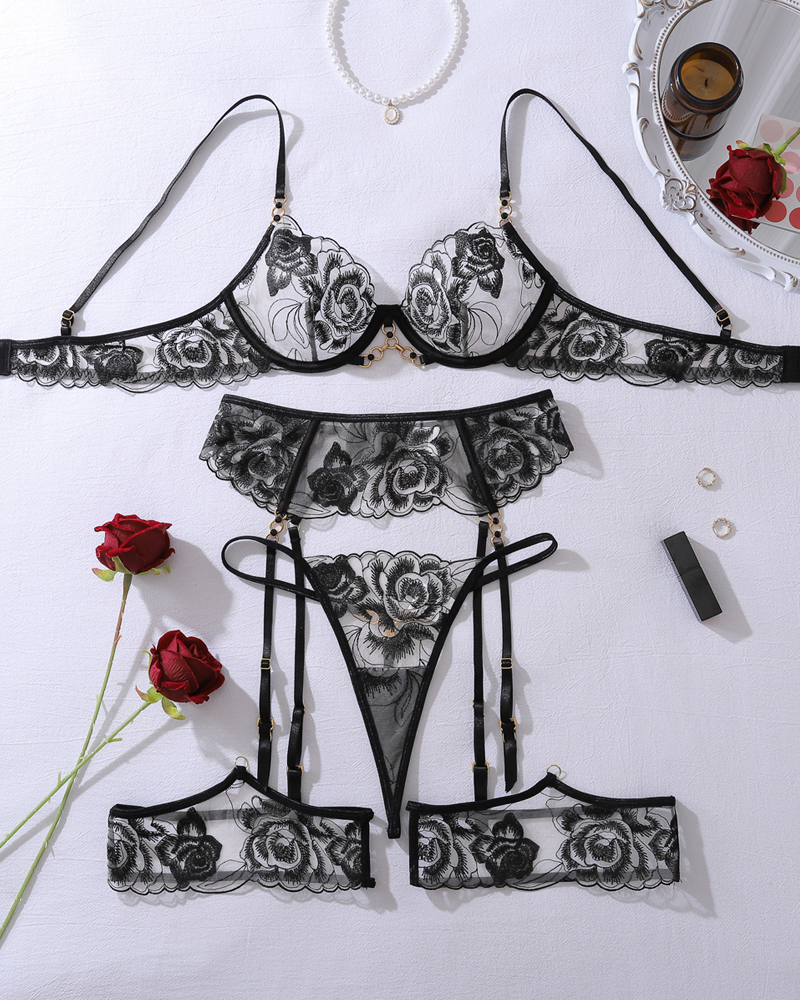 Luxury Floral Embroidered Shapewear Lingerie Set