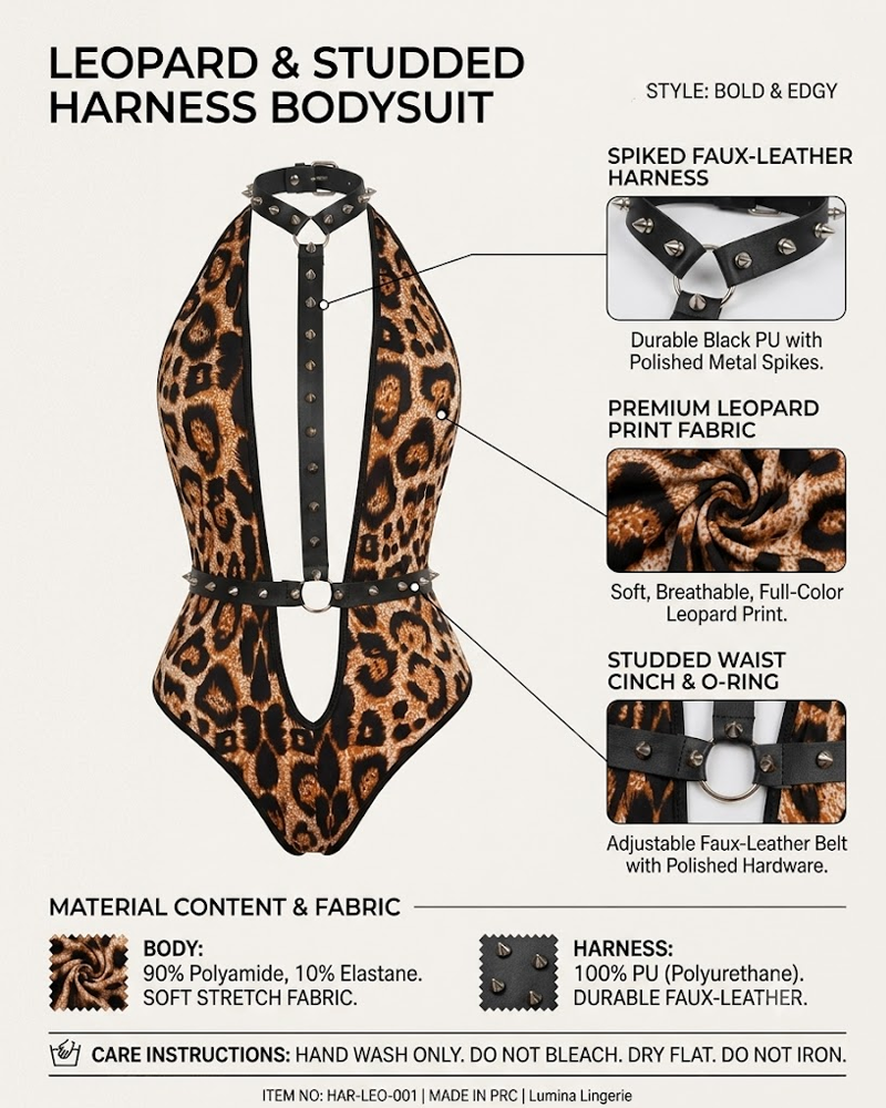 Leopard Print Studded Cut-Out Strappy Bodysuit