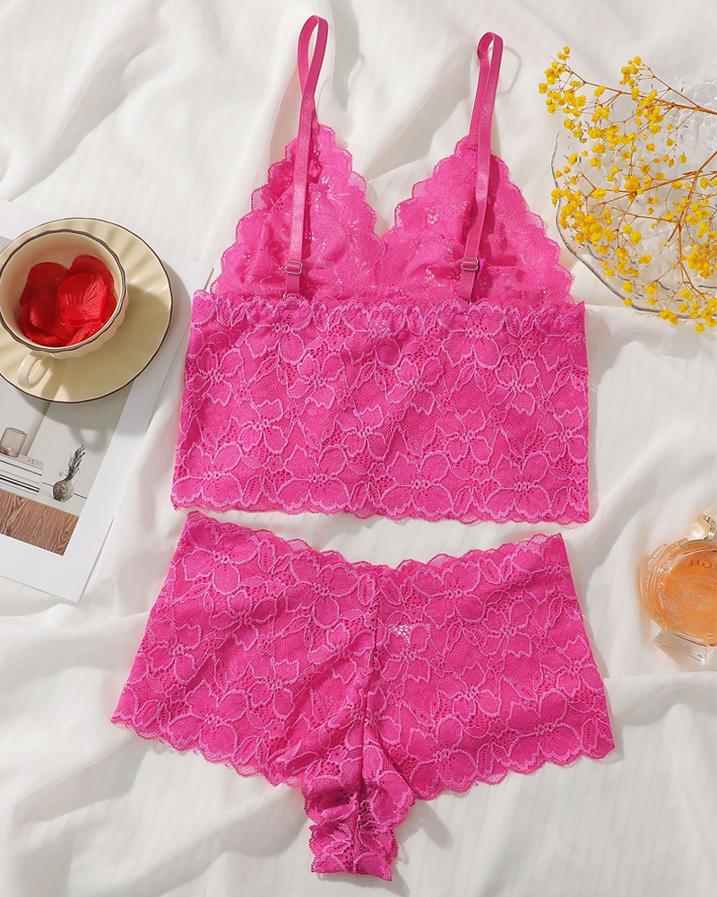 Floral Lace Push-Up Camisole Lingerie Set