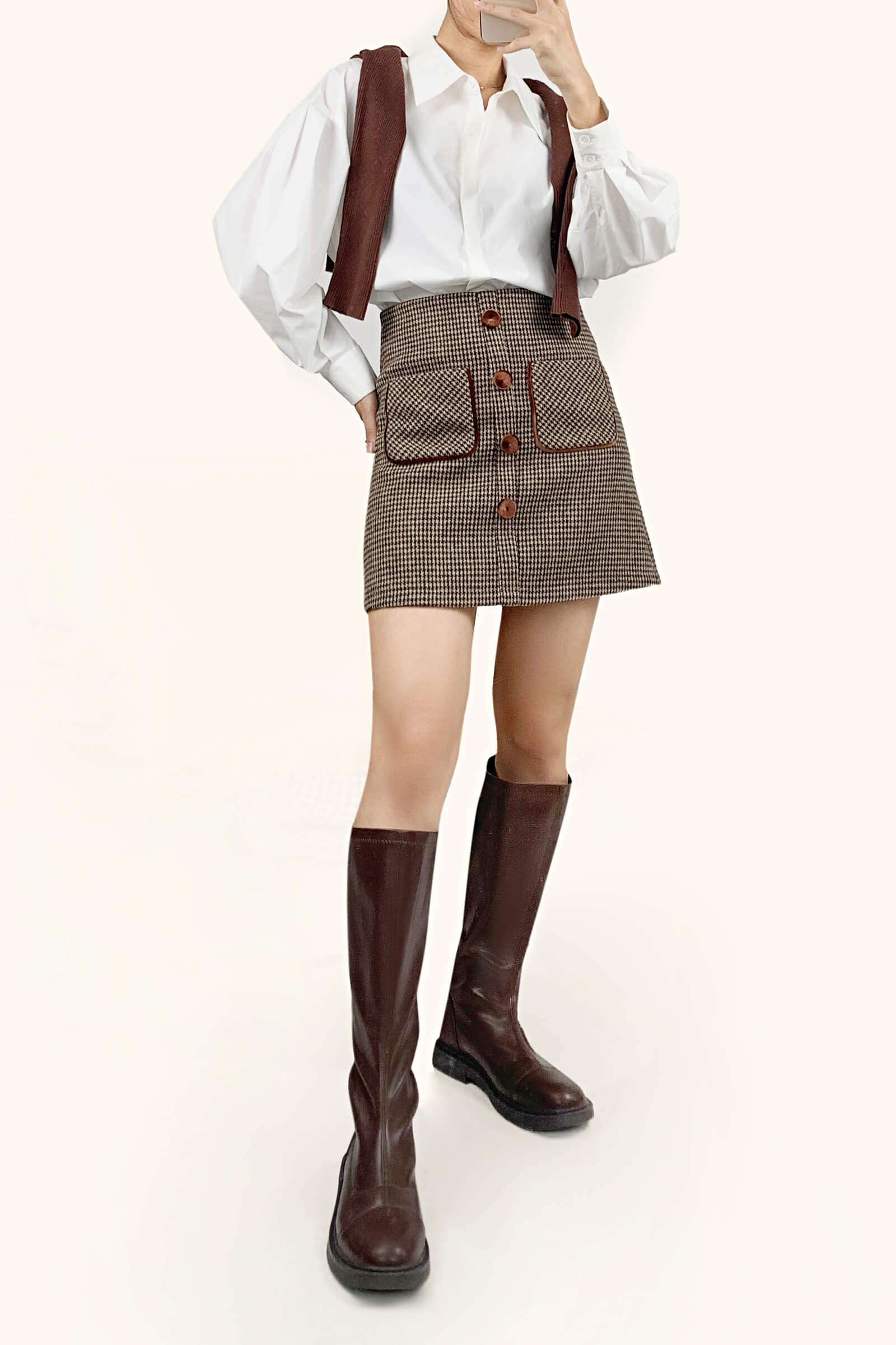 White Button-Up Lantern Sleeve Shirt