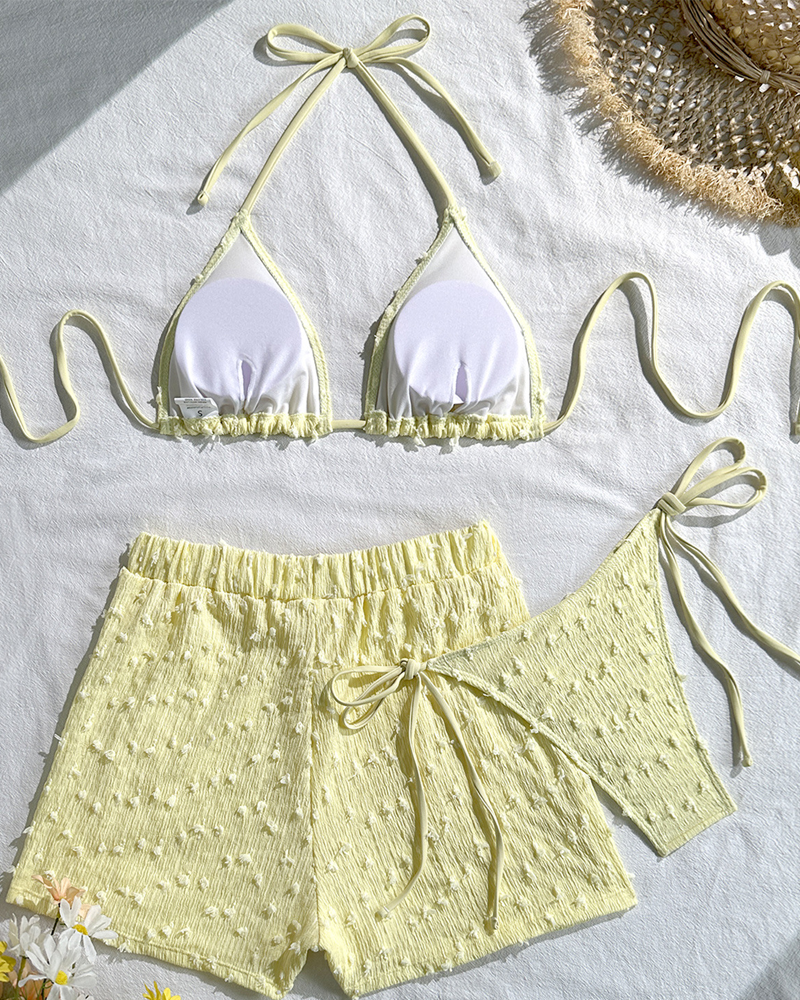 Minimalist Solid Halter Bikini Set with Shorts