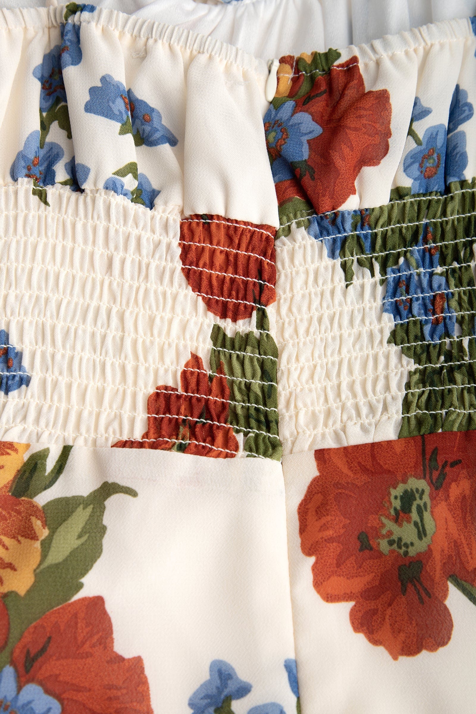 Ivory Floral Print Tie Strap Ruffled Hem Mini Dress