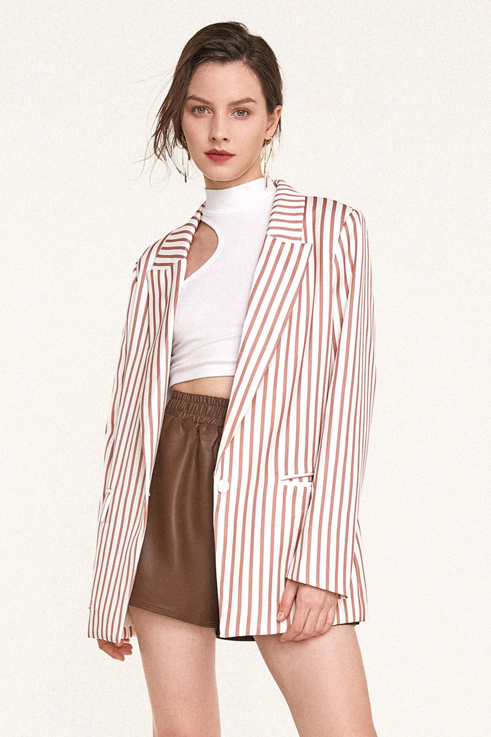 Indian Red Flap Pocket Striped Blazer