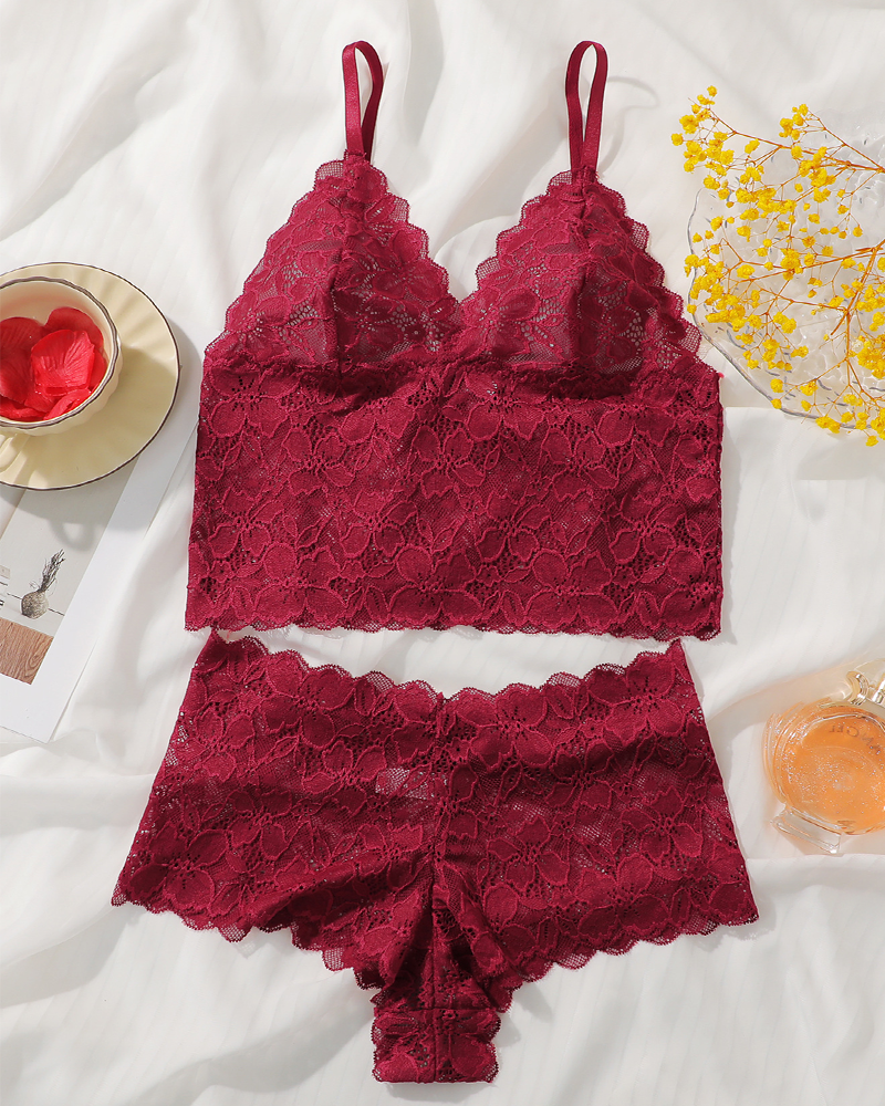 Floral Lace Push-Up Camisole Lingerie Set