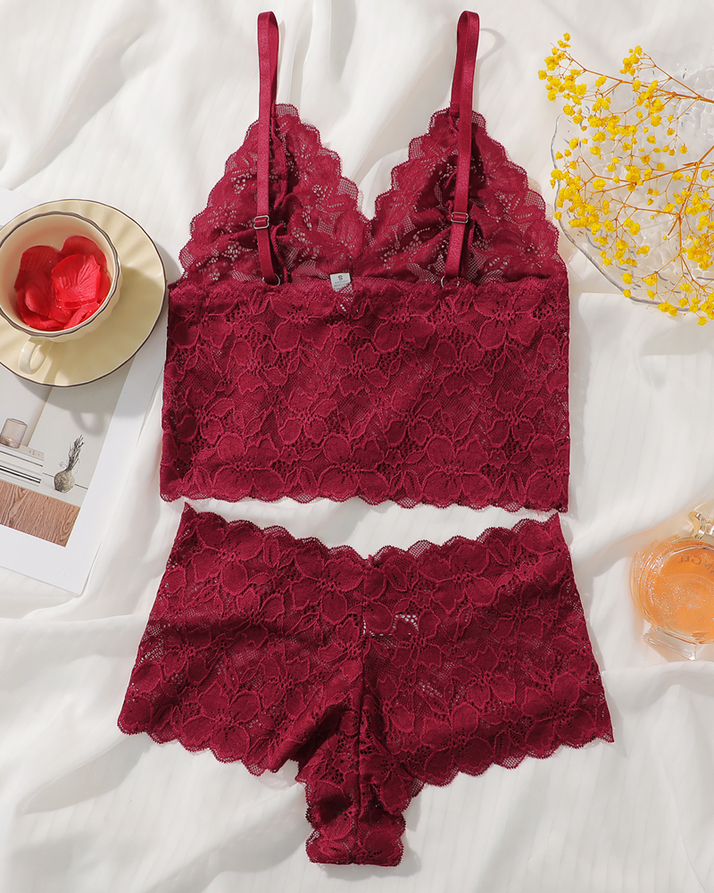 Floral Lace Push-Up Camisole Lingerie Set