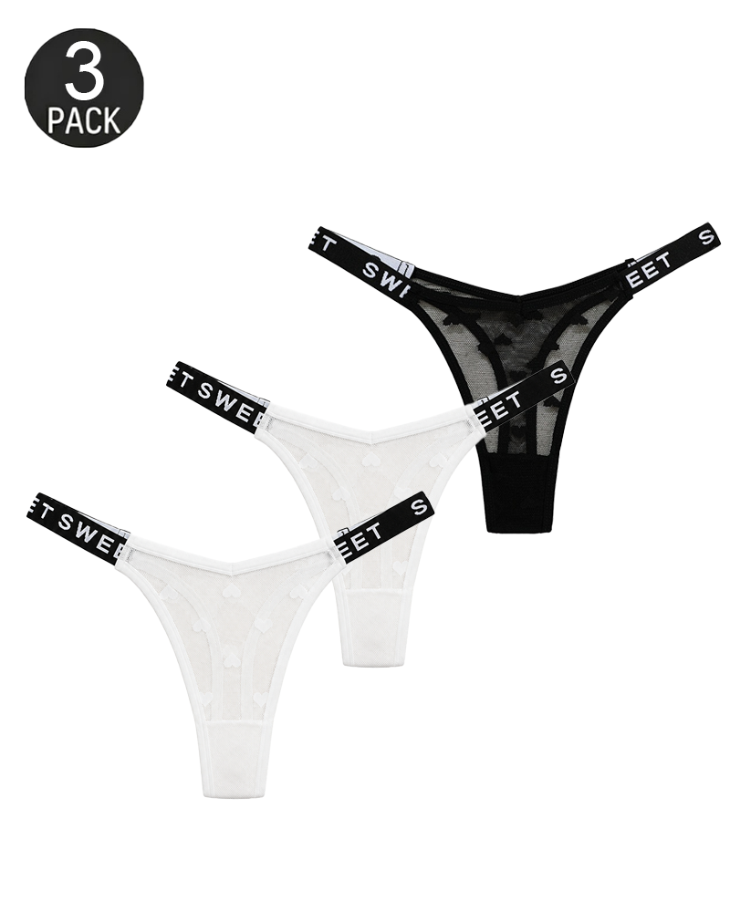 Heart Lace Thong Panties 3-Pack