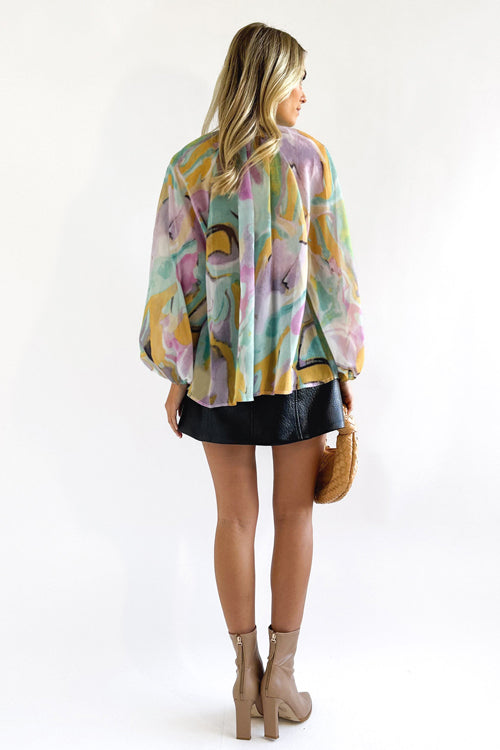 Make Yourself Happy Print Button Down Long Sleeve Top - 4 Colors