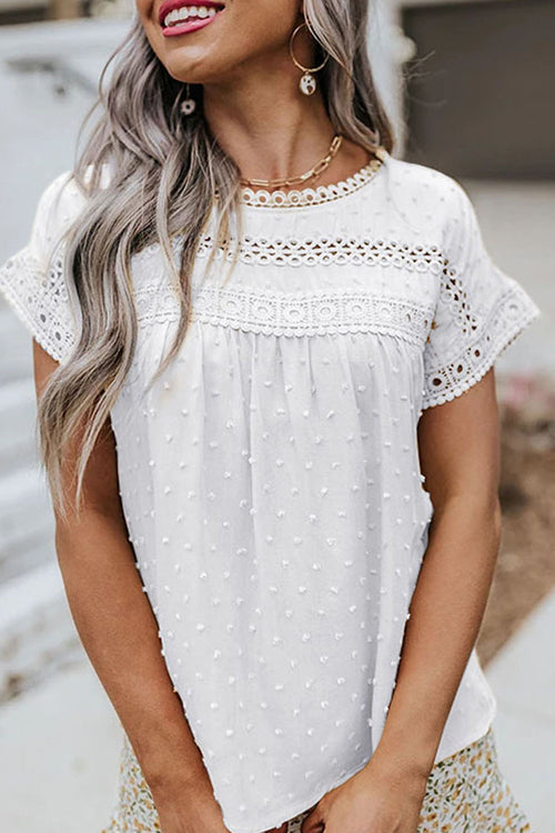 Every Summer Day Lace Dot Short Sleeve Top - 4 Colors