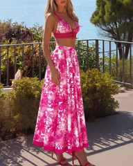 Cut-Out Floral Print Swimsuit Set