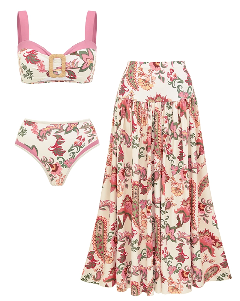 Ruffle Pink Paisley Print Swimsuit set